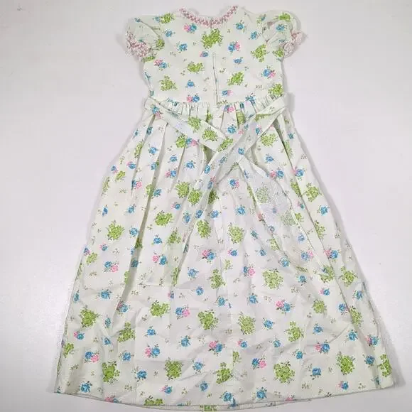 Vintage Handmade Dress Girls Size 6/7 Midi Maxi Floral Swiss Dot Boho - Picture 4 of 5